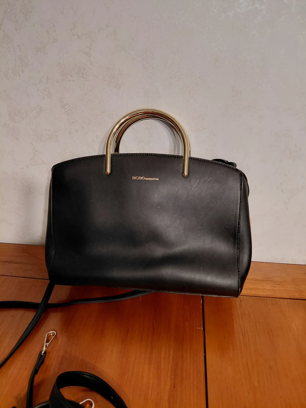 BCBG Black Satchel with Gold Top Handles